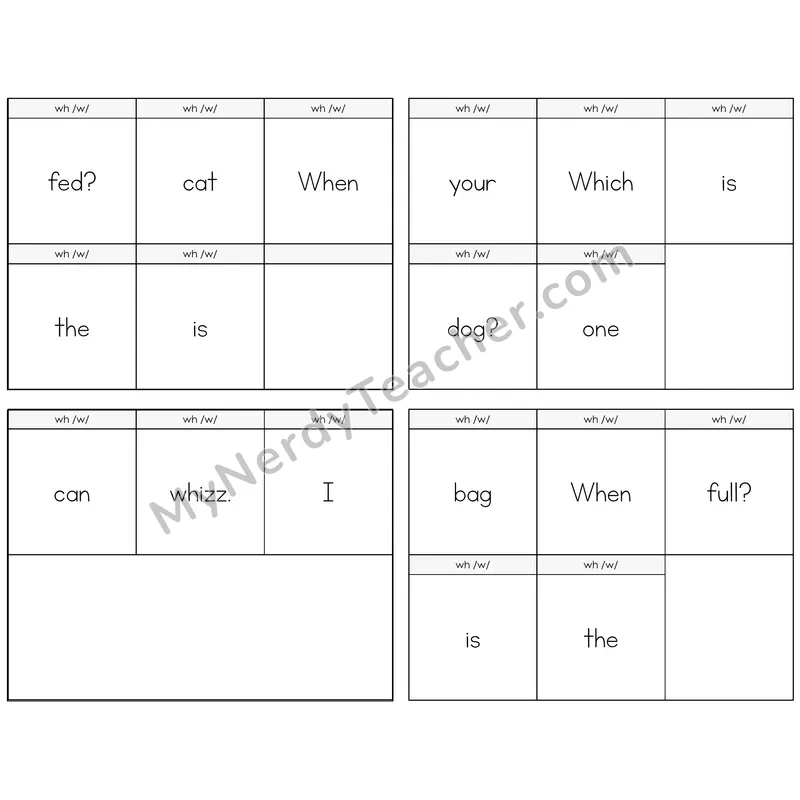 WH Digraph Build the Sentence Task Cards — Decodable Sentences