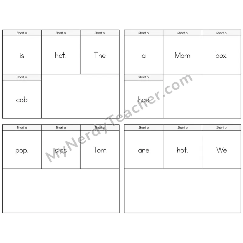 Short O Build the Sentence Task Cards — Decodable Sentences