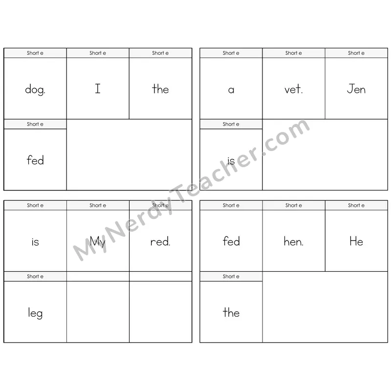 Short E Build the Sentence Task Cards — Decodable Sentences