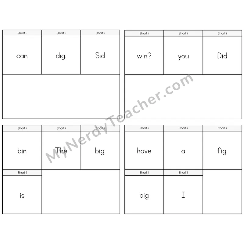 Short I Build the Sentence Task Cards — Decodable Sentences