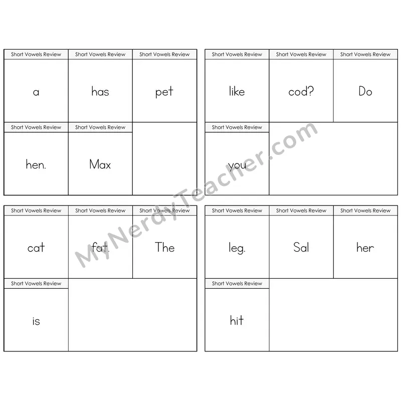 Short Vowels Review Build the Sentence Task Cards — Decodable Sentences