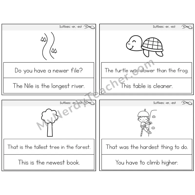 Suffixes -er and -est Circle the Sentence Task Cards — Decodable Sentences