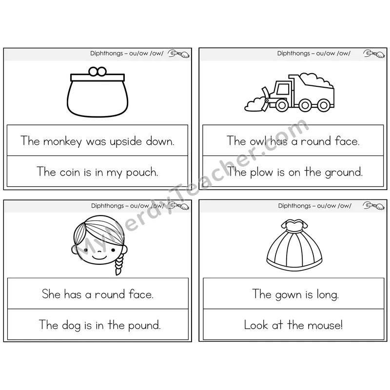 Diphthong OU and OW Circle the Sentence Task Cards — Decodable Sentences