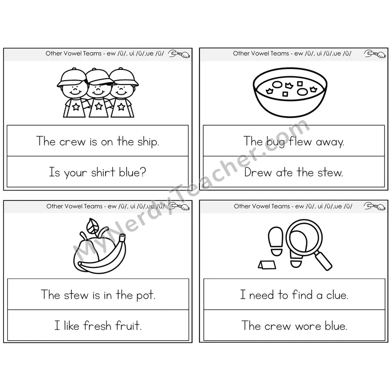 Long U (ew, ui, ue) Circle the Sentence Task Cards — Decodable Sentences