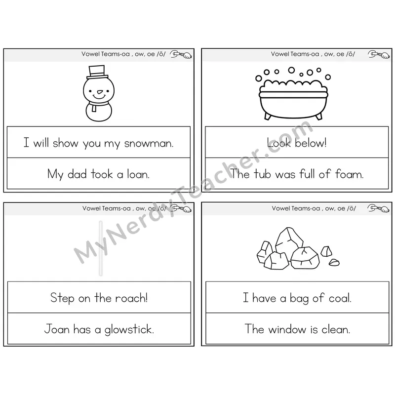 Long O Vowel Teams (oa, ow, oe) Circle the Sentence Task Cards — Decodable Sentences
