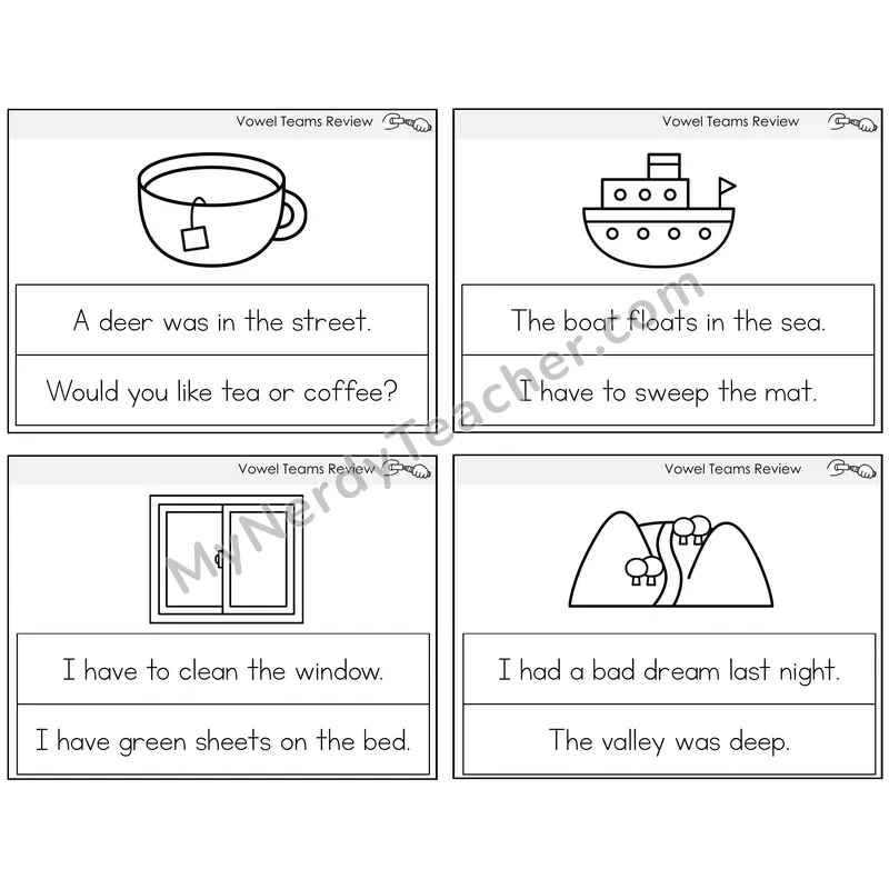 Long Vowel Teams Review Circle the Sentence Task Cards — Decodable Sentences