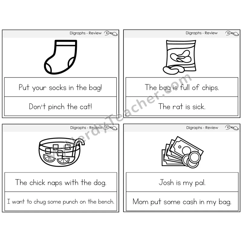 Digraphs Review Circle the Sentence Task Cards — Decodable Sentences