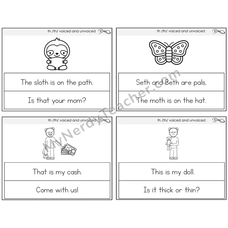 TH Digraph (Voiced + Unvoiced) Circle the Sentence Task Cards — Decodable Sentences