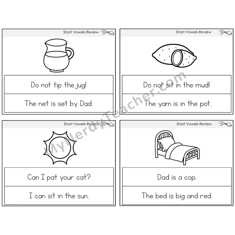 Short Vowels Review Circle the Sentence Task Cards — Decodable Sentences