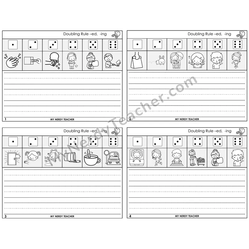 Doubling Rule -ed, -ing Roll Say and Write Task Cards — Decodable Sentences