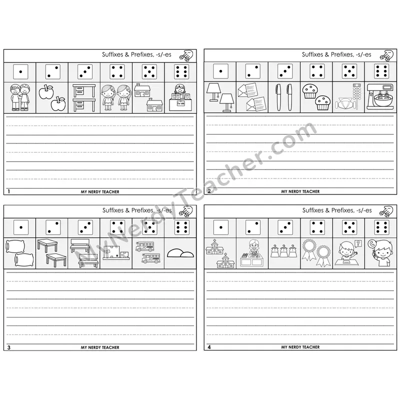 Suffixes -s and -es Roll Say and Write Task Cards — Decodable Sentences