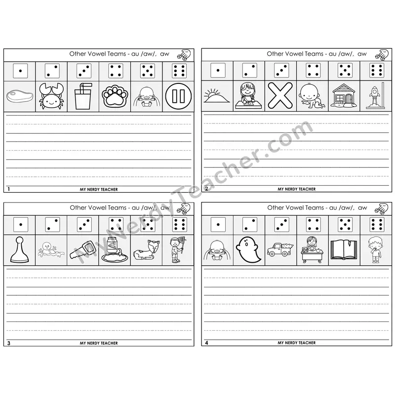 AU, AW, AUGH (/aw/) Roll Say and Write Task Cards — Decodable Sentences