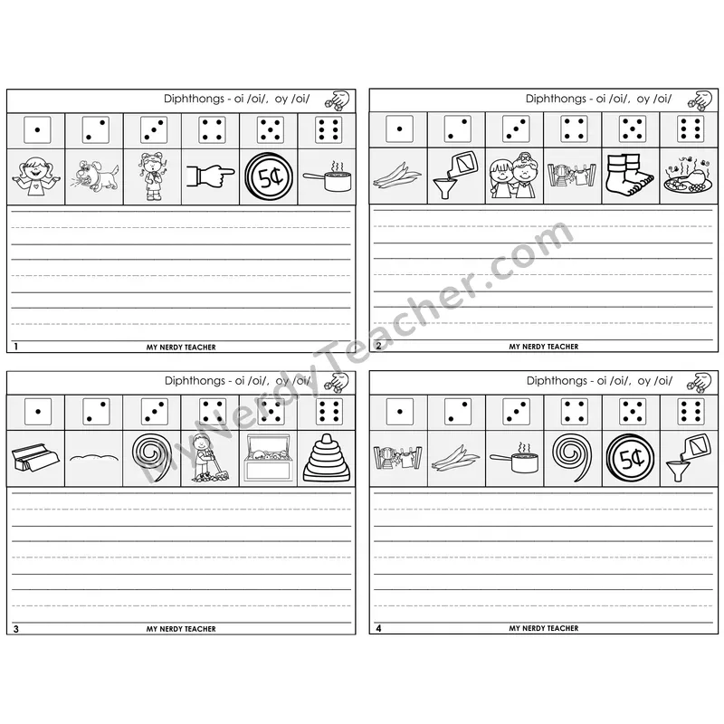Diphthong OI and OY Roll Say and Write Task Cards — Decodable Sentences