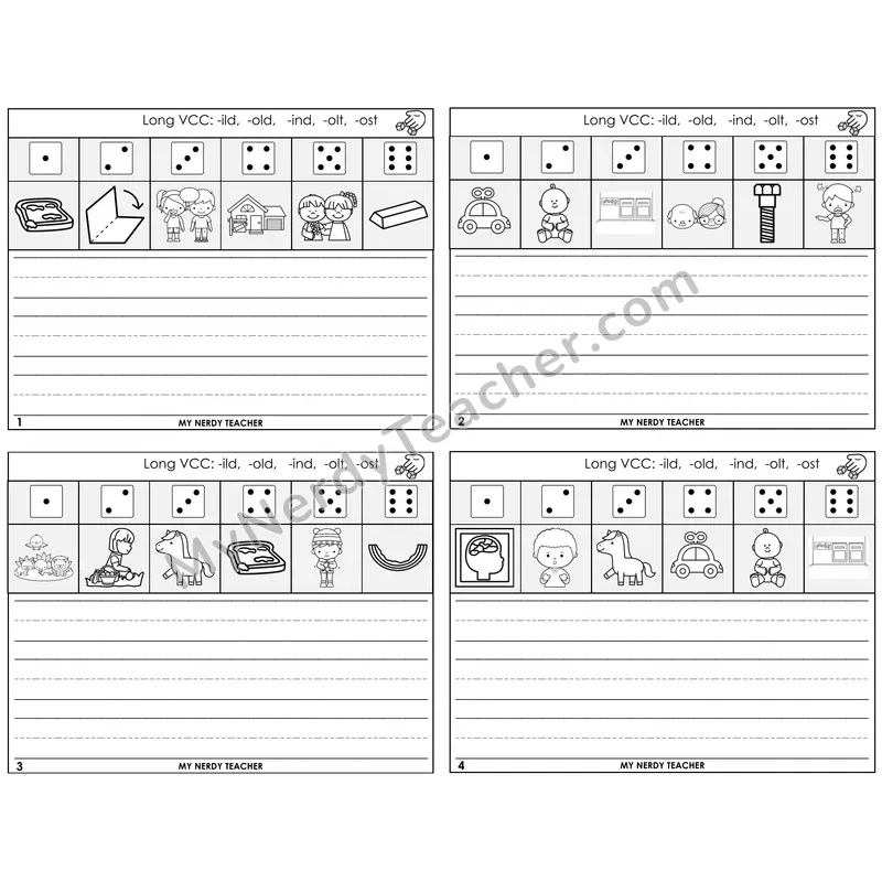 Long VCC Patterns Roll Say and Write Task Cards — Decodable Sentences