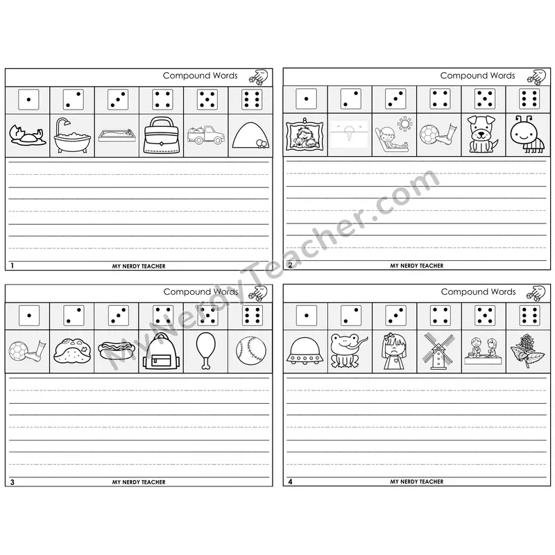 Compound Words Roll Say and Write Task Cards — Decodable Sentences