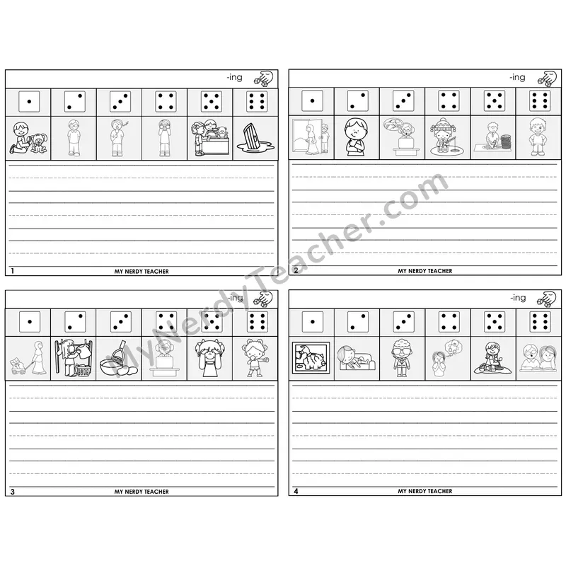 Suffix -ing Roll Say and Write Task Cards — Decodable Sentences