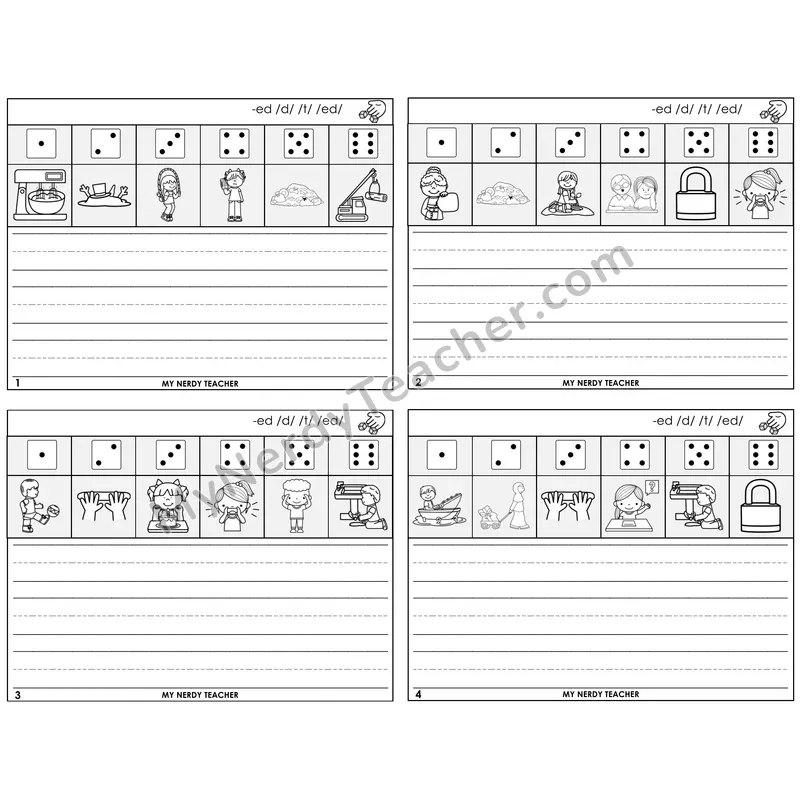 Suffix -ed Roll Say and Write Task Cards — Decodable Sentences