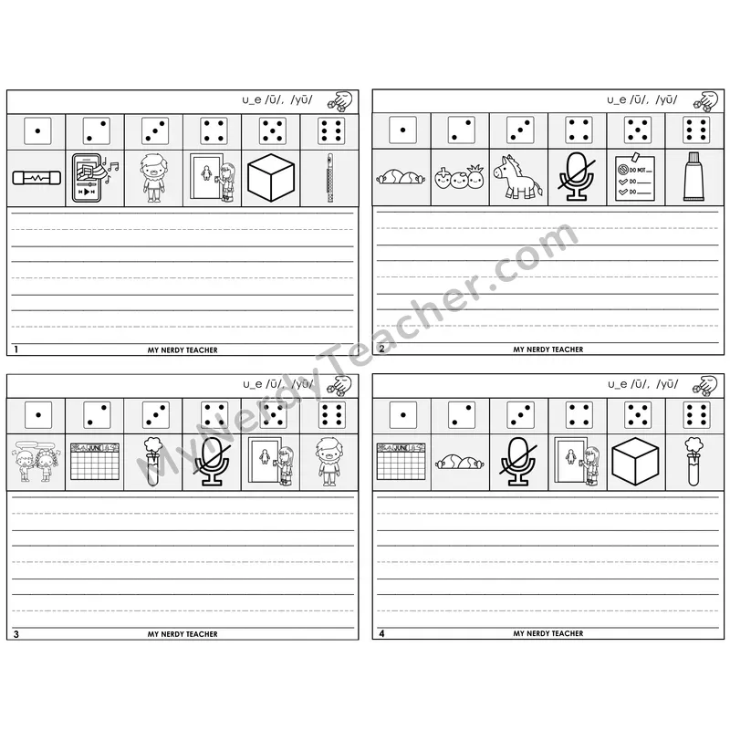 Long U VCe (u_e) Roll Say and Write Task Cards — Decodable Sentences