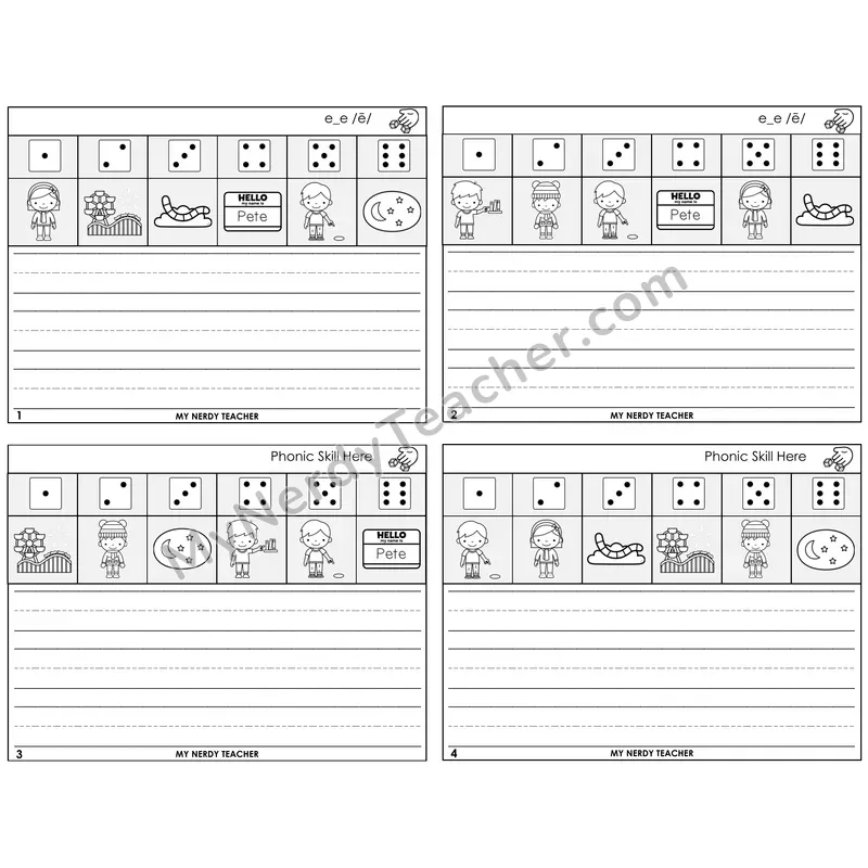 Long E VCe (e_e) Roll Say and Write Task Cards — Decodable Sentences