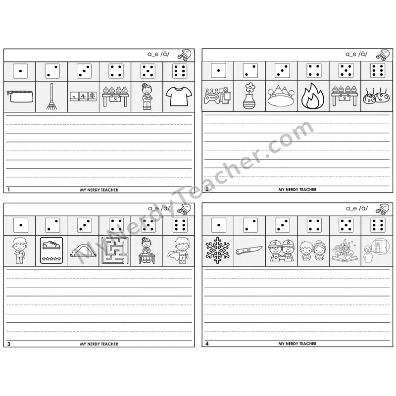 Long A VCe (a_e) Roll Say and Write Task Cards — Decodable Sentences