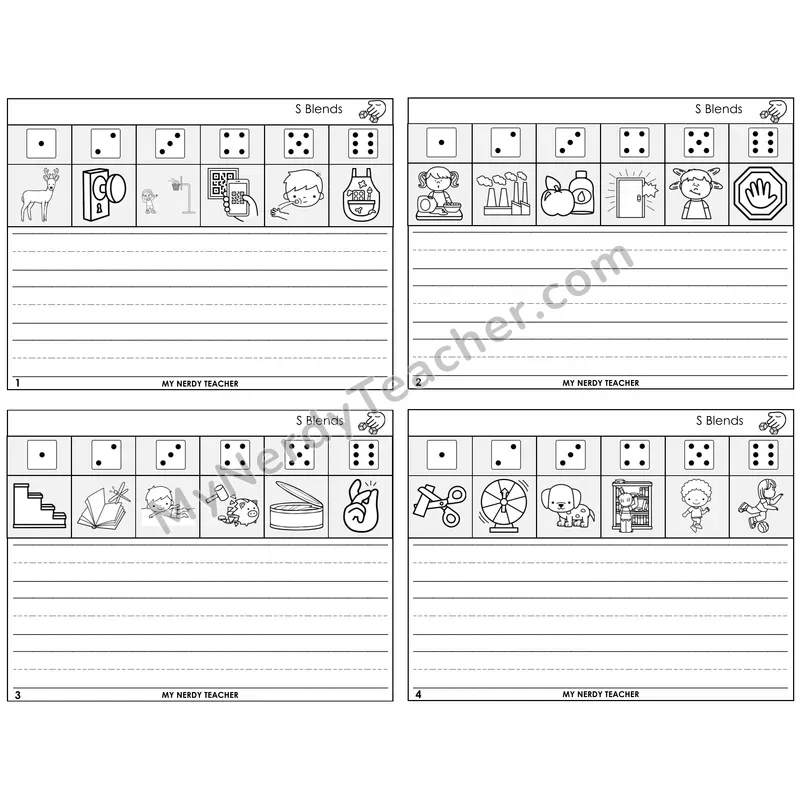 S Blends Roll Say and Write Task Cards — Decodable Sentences