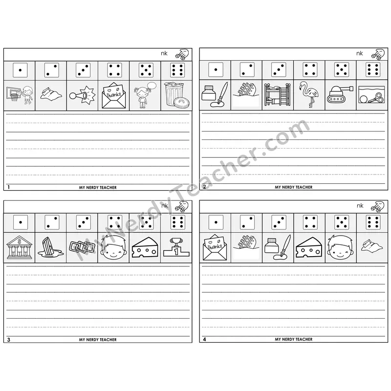 NK Digraph Roll Say and Write Task Cards — Decodable Sentences