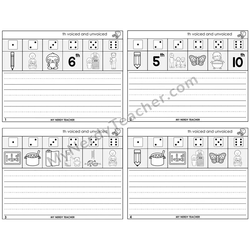 TH Digraph (Voiced + Unvoiced) Roll Say and Write Task Cards — Decodable Sentences