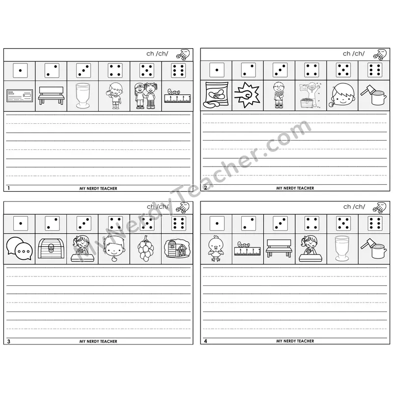 CH Digraph Roll Say and Write Task Cards — Decodable Sentences