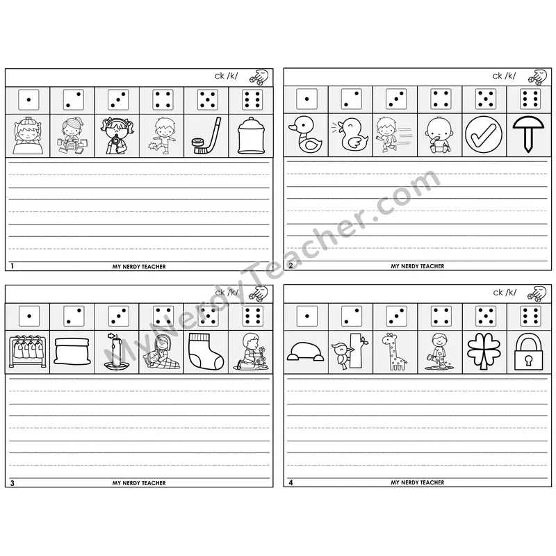 CK Digraph Roll Say and Write Task Cards — Decodable Sentences