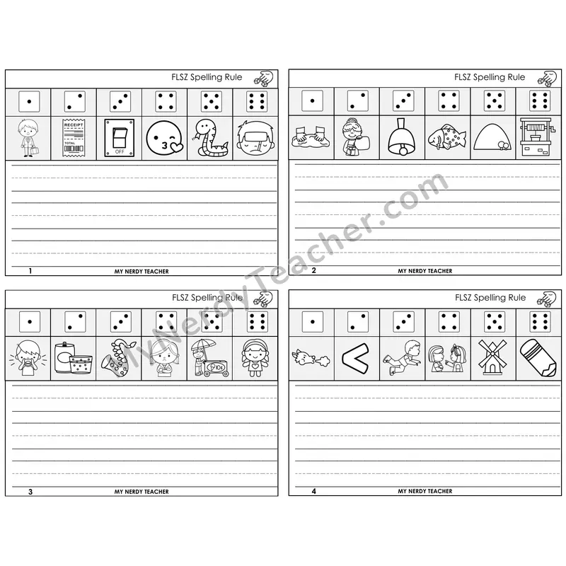 FLSZ Spelling Rule Roll Say and Write Task Cards — Decodable Sentences
