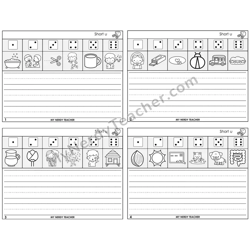 Short U Roll Say and Write Task Cards — Decodable Sentences