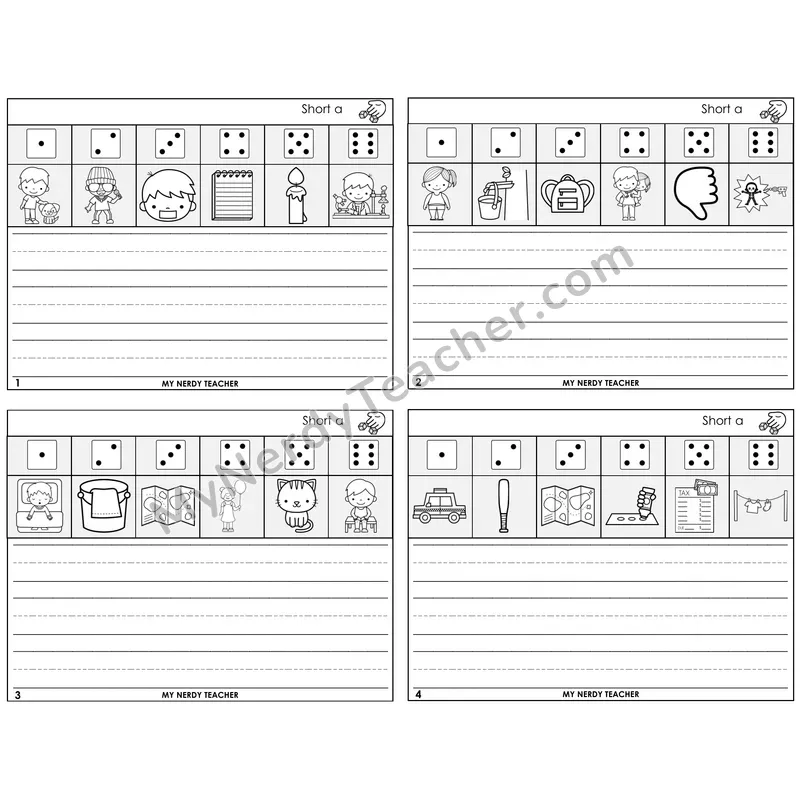 Short A Roll Say and Write Task Cards — Decodable Sentences