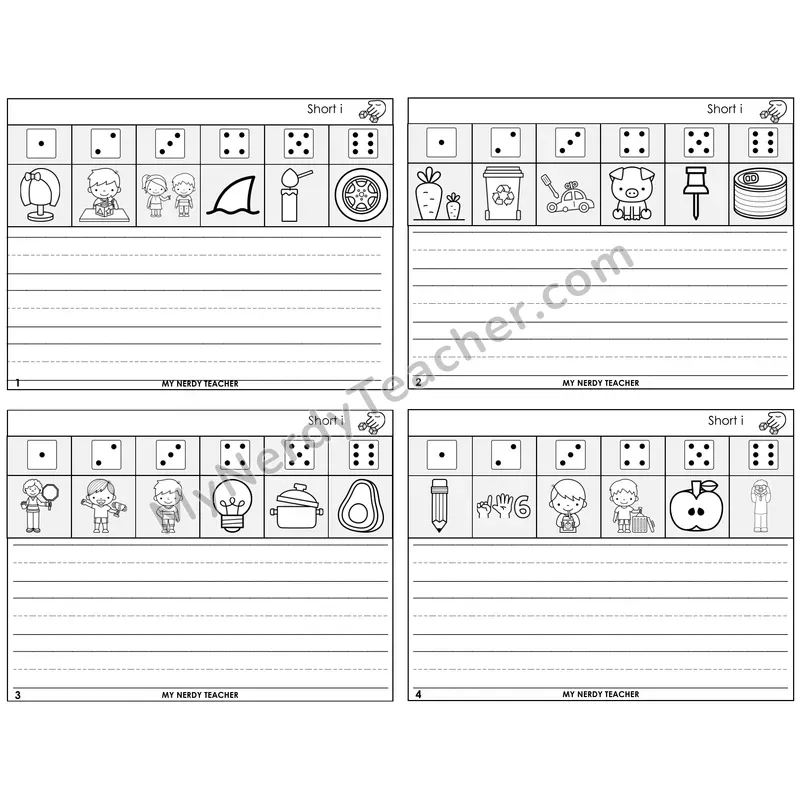 Short I Roll Say and Write Task Cards — Decodable Sentences