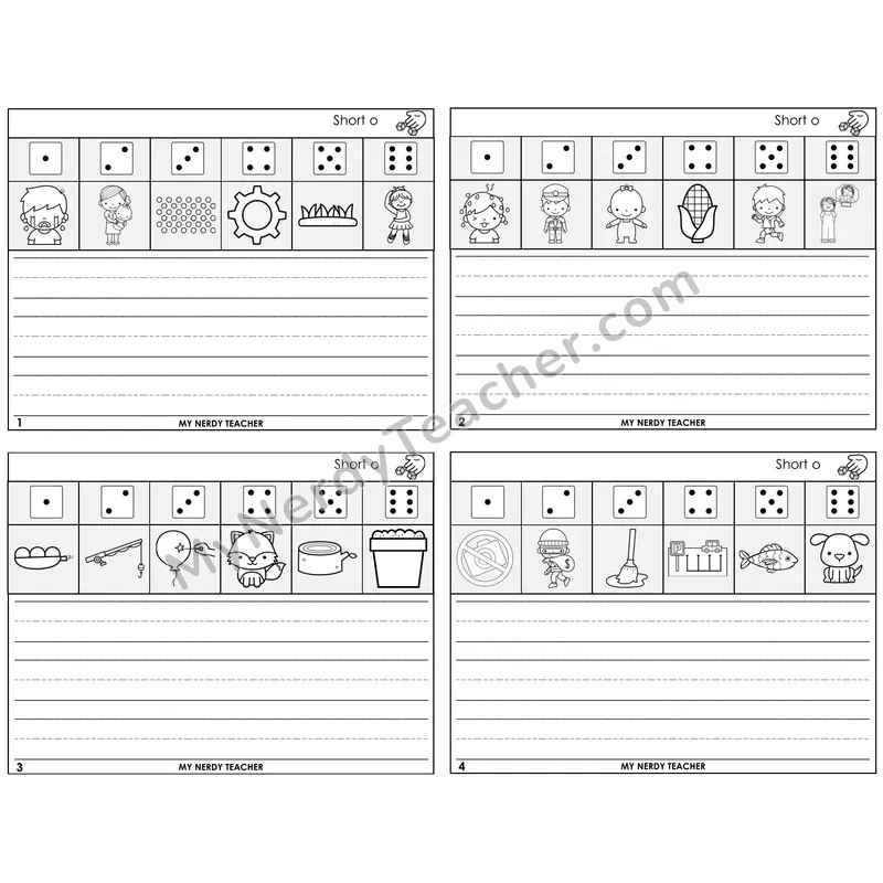 Short O Roll Say and Write Task Cards — Decodable Sentences