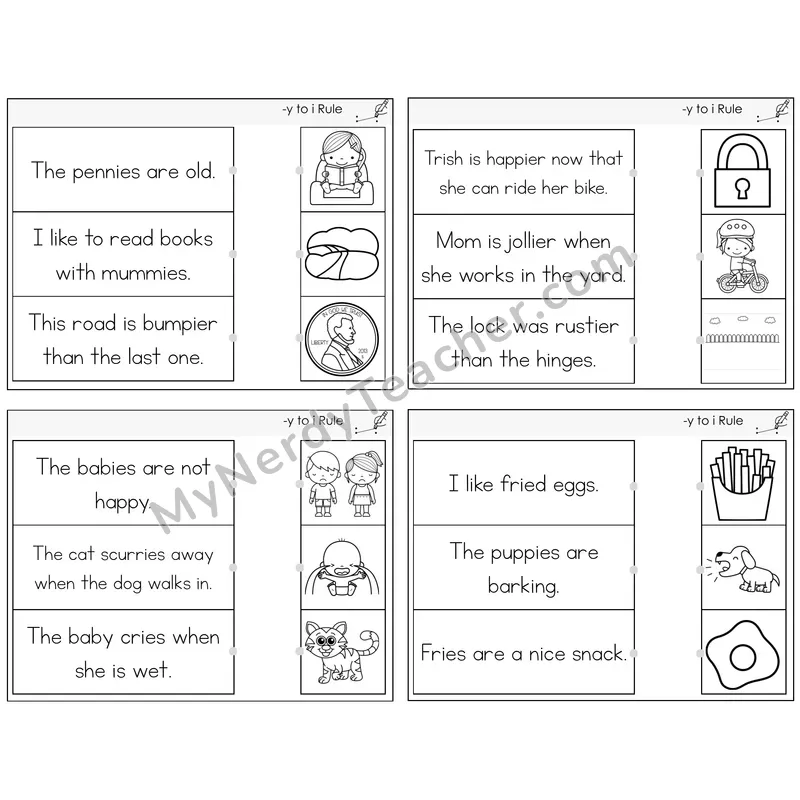 Y to I Rule Read and Match Picture Task Cards — Decodable Sentences