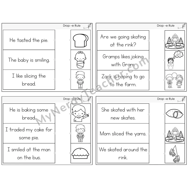 Drop -e Rule Read and Match Picture Task Cards — Decodable Sentences