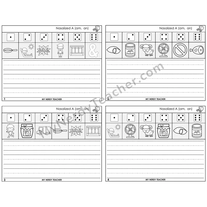 Nasalized A (am, an) Roll Say and Write Task Cards — Decodable Sentences