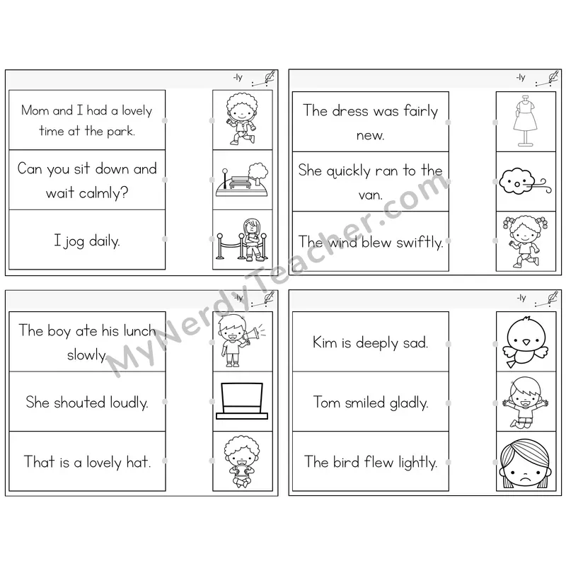 Suffix -ly Read and Match Picture Task Cards — Decodable Sentences