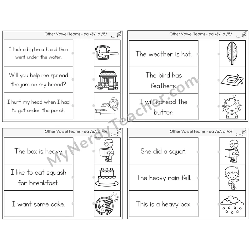 EA (short e) and A (short o) Read and Match Picture Task Cards — Decodable Sentences