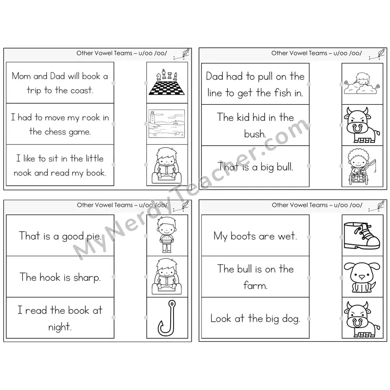 Short OO and U (/oo/) Read and Match Picture Task Cards — Decodable Sentences