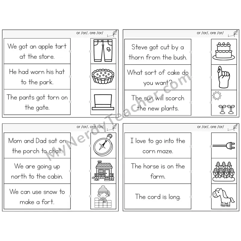 R-Controlled OR and ORE Read and Match Picture Task Cards — Decodable Sentences