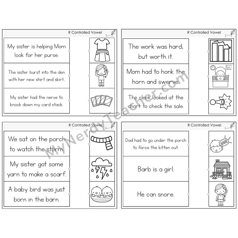 R-Controlled Vowels Review Read and Match Picture Task Cards — Decodable Sentences