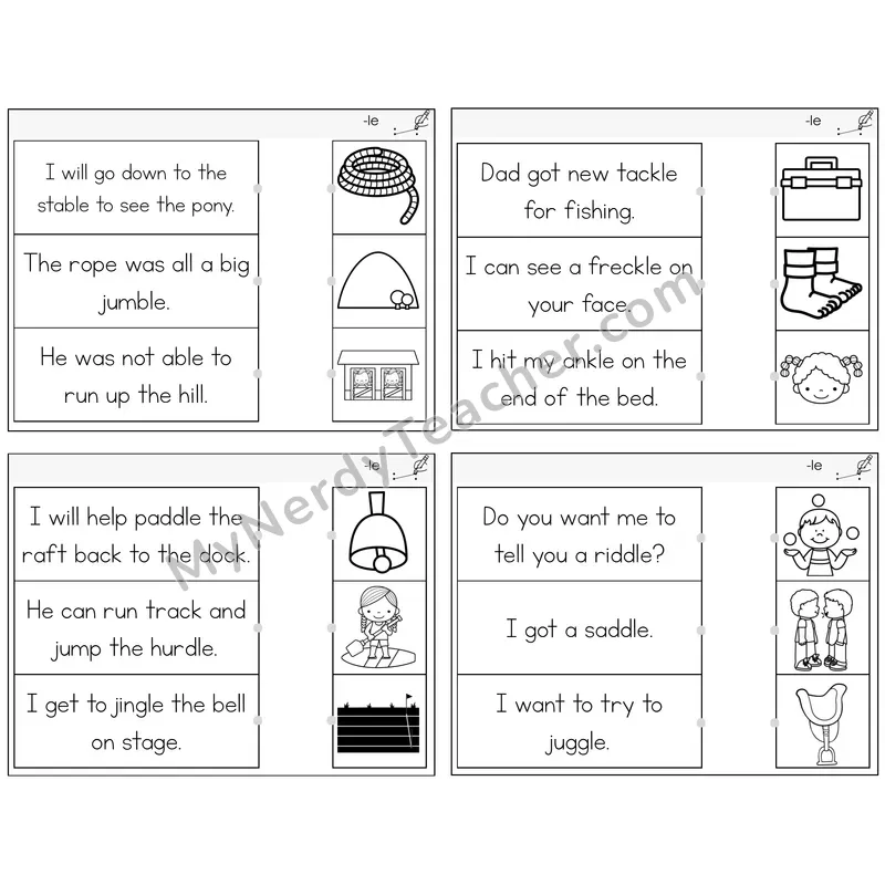 Consonant -le Read and Match Picture Task Cards — Decodable Sentences