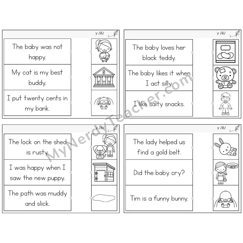 Y as Long E Read and Match Picture Task Cards — Decodable Sentences