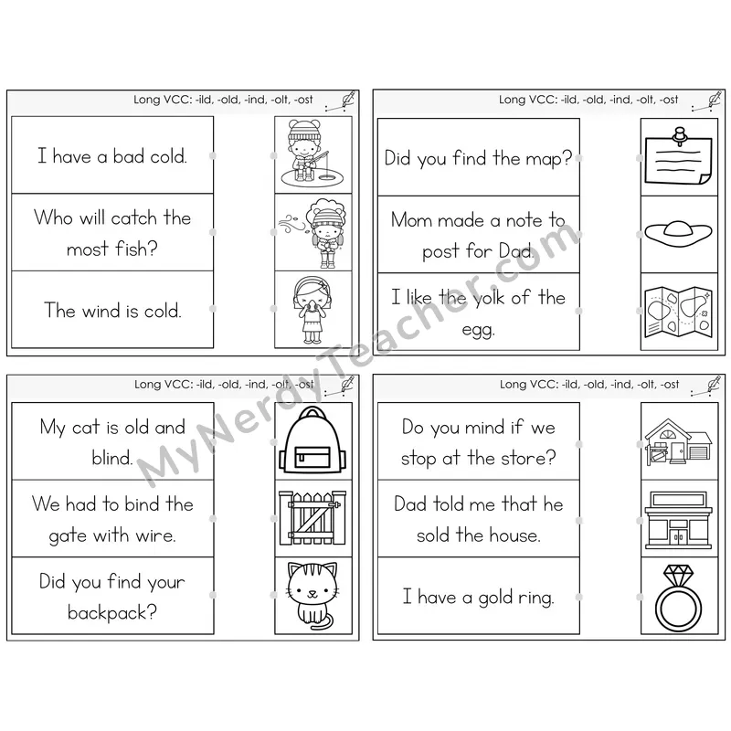 Long VCC Patterns Read and Match Picture Task Cards — Decodable Sentences