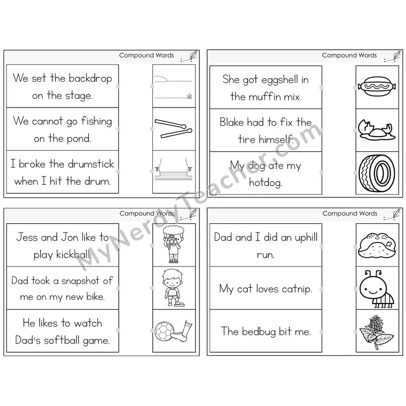 Compound Words Read and Match Picture Task Cards — Decodable Sentences