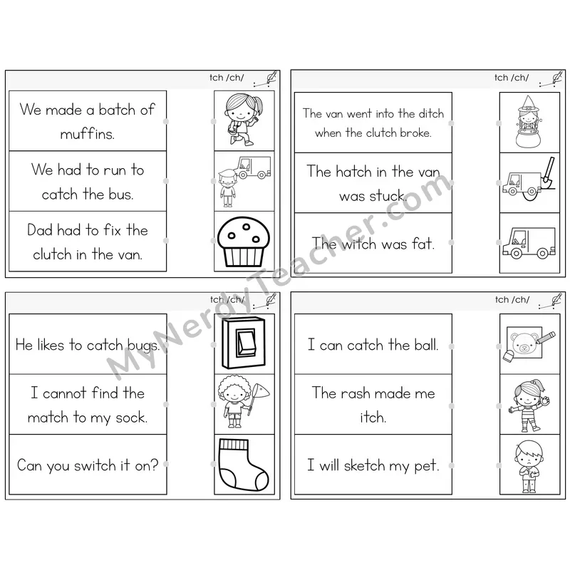 TCH Trigraph Read and Match Picture Task Cards — Decodable Sentences