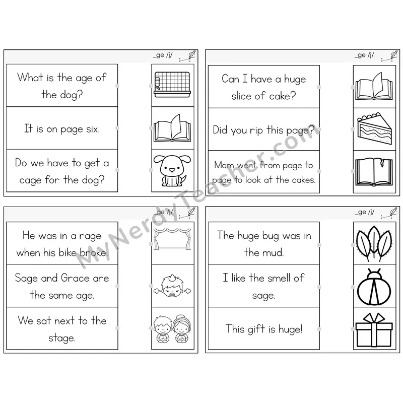 Soft G (_ge) Read and Match Picture Task Cards — Decodable Sentences