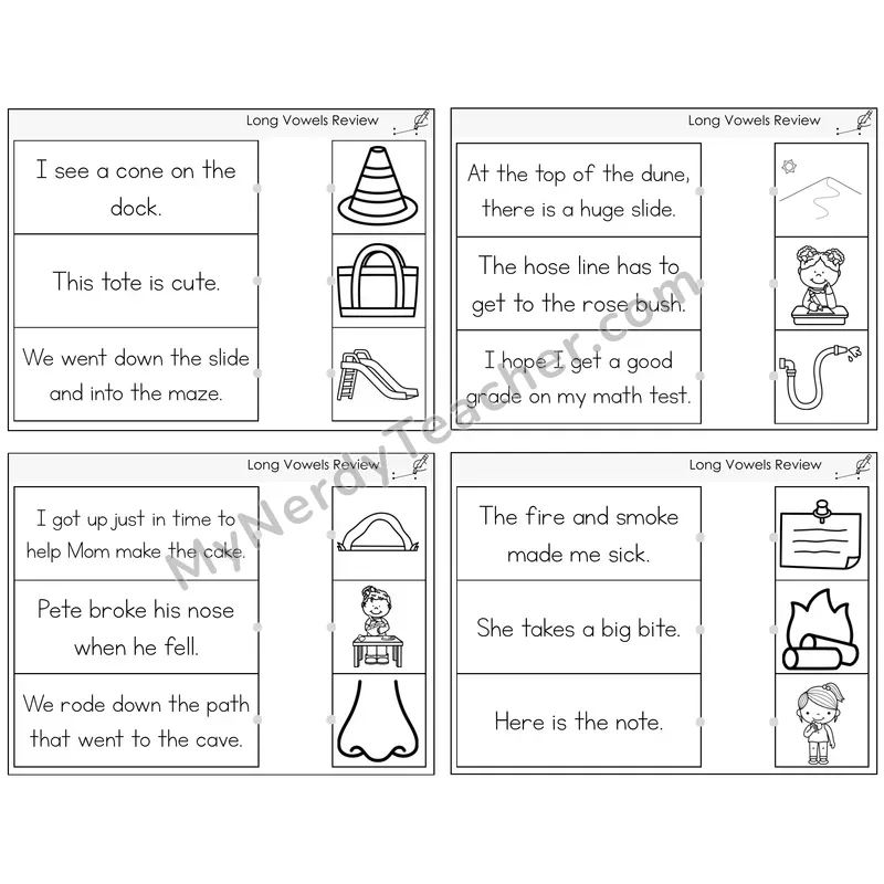 Long Vowels Review Read and Match Picture Task Cards — Decodable Sentences