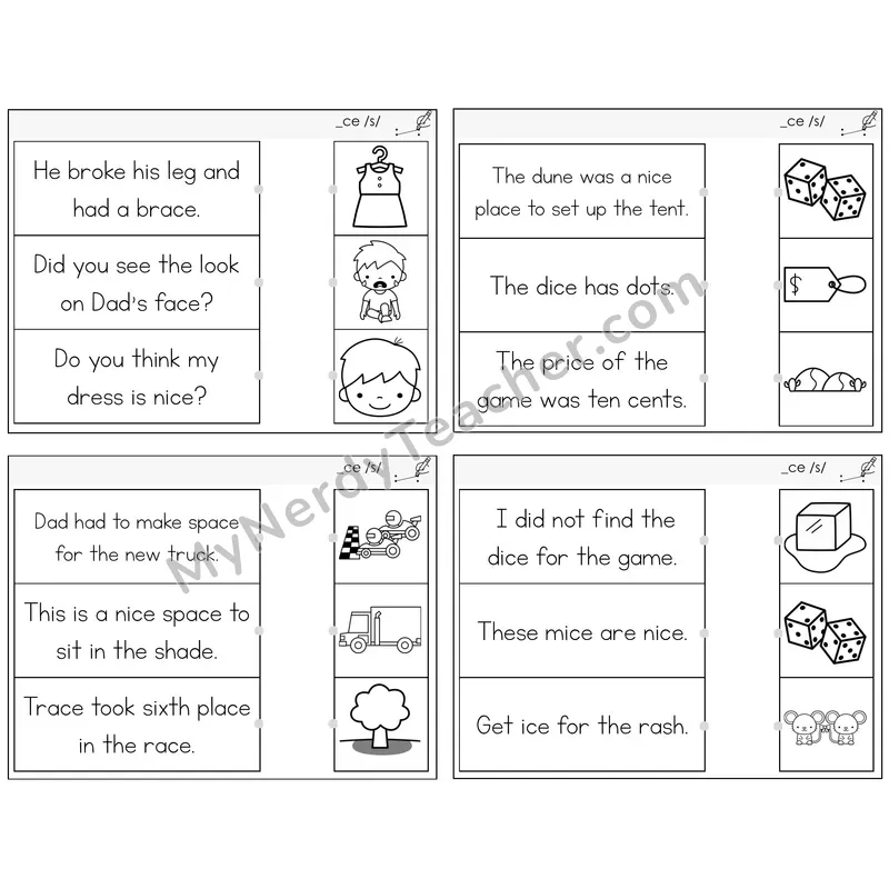Soft C (_ce) Read and Match Picture Task Cards — Decodable Sentences